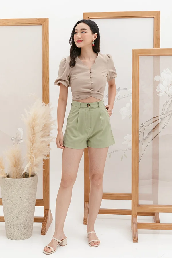 Winsome Linen Staple Shorts Sage Green