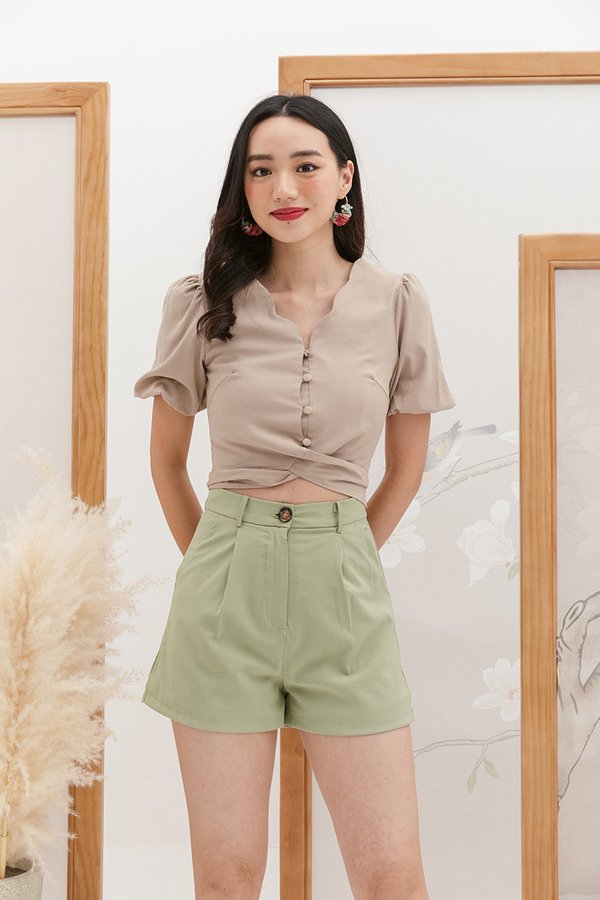 Winsome Linen Staple Shorts Sage Green