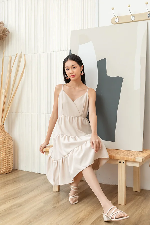 Cheers for Tiers Babydoll Dress Almond