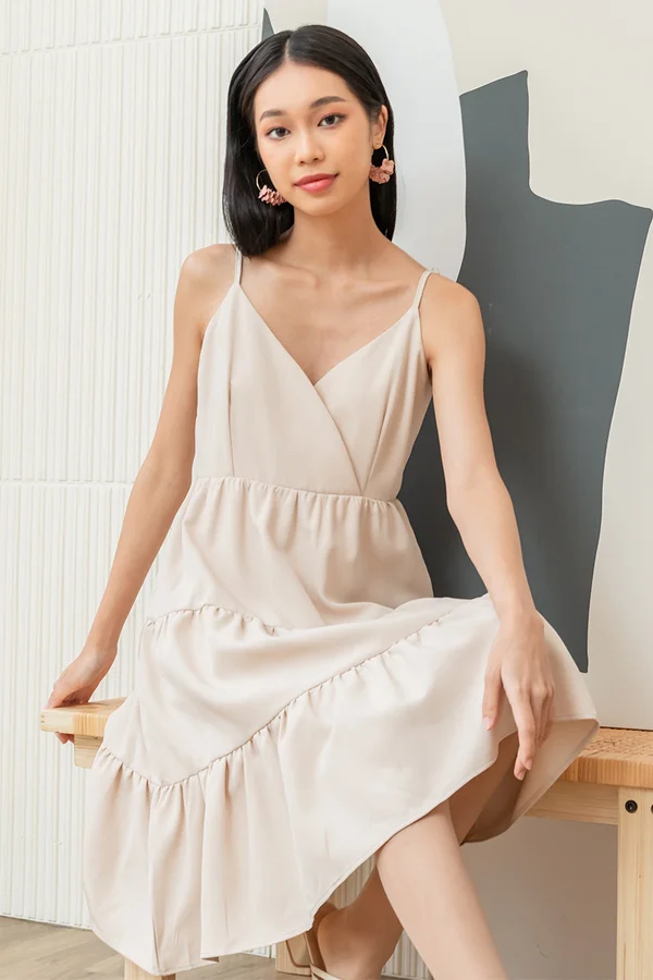 Cheers for Tiers Babydoll Dress Almond