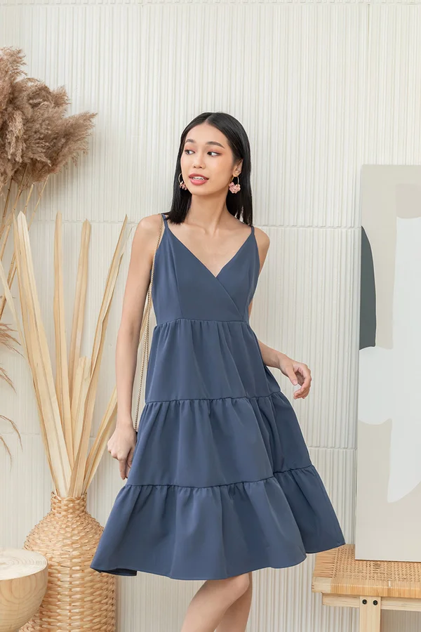 Cheers for Tiers Babydoll Dress Navy Blue
