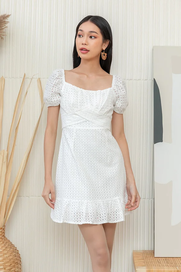 Frill of Youth Shirs Eyelet Dress White