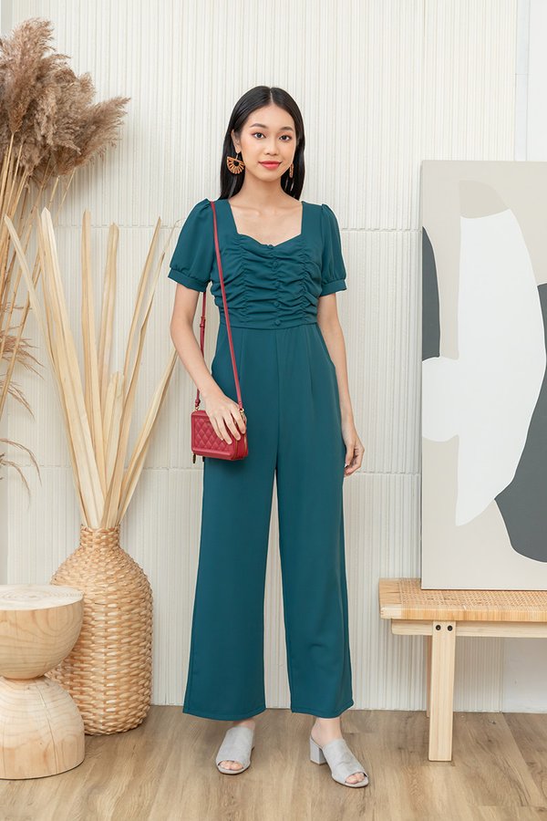 Shir to be Splendid Button Jumpsuit Forest Green
