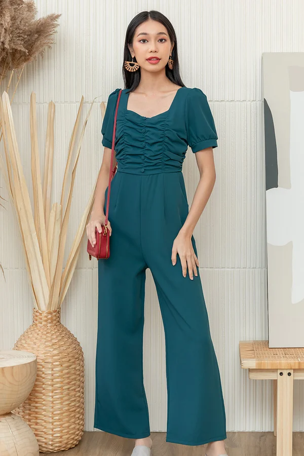 Shir to be Splendid Button Jumpsuit Forest Green