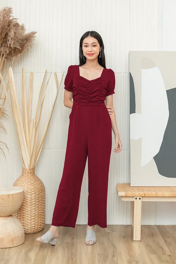 Shir to be Splendid Button Jumpsuit Burgundy Red