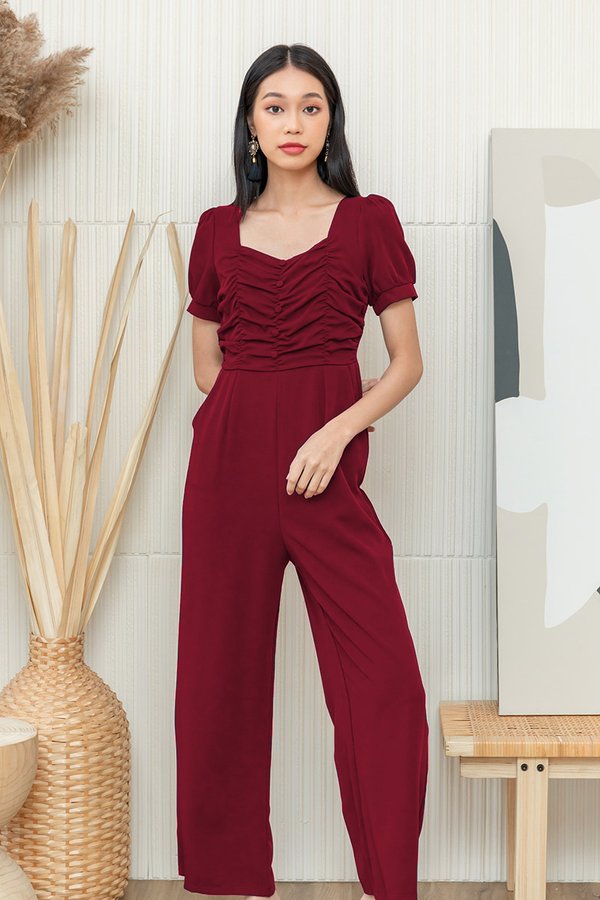 Shir to be Splendid Button Jumpsuit Burgundy Red
