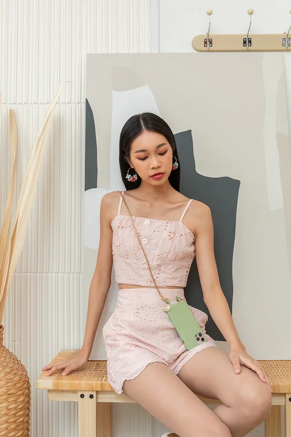 Daisy with Delight Broderie Button Crop Top Blush Pink