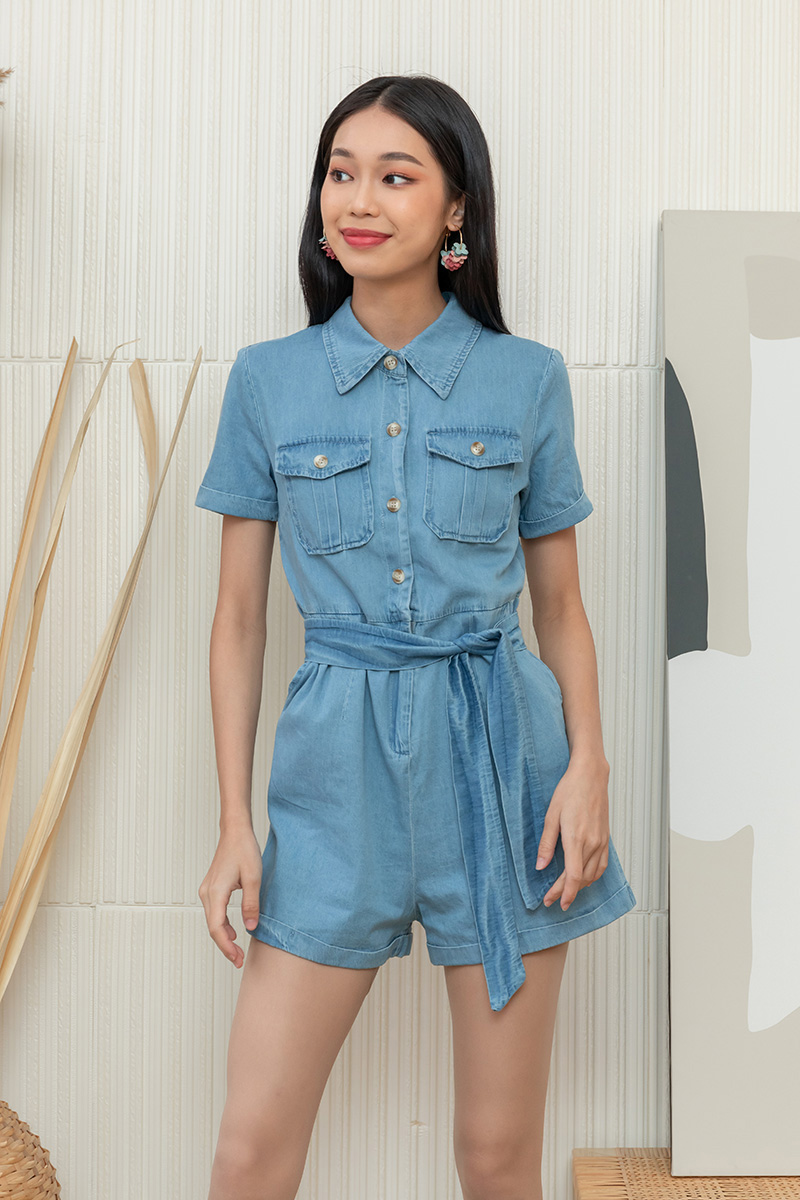 Denim Romper in Light Wash – Louise and Mae Boutique
