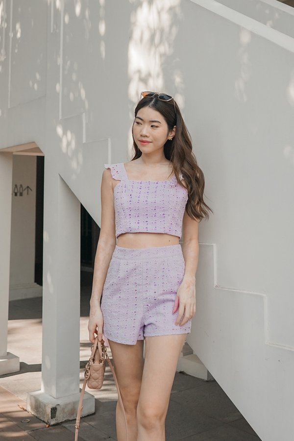 Fluttery Eyelets Crop Top Lilac