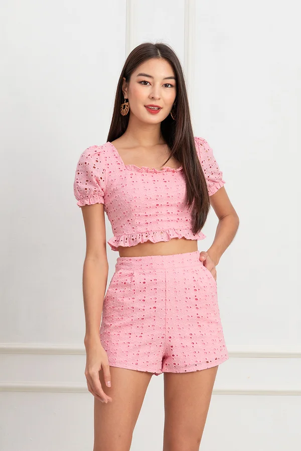 Dauntless Dahlias Eyelet Shorts Pink