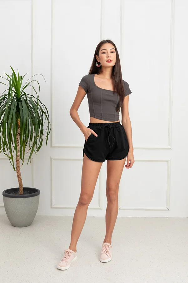Arresting Curvatures Curved Hem Tee Grey