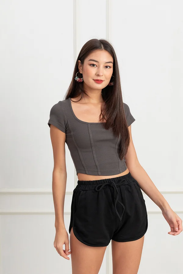 Arresting Curvatures Curved Hem Tee Grey