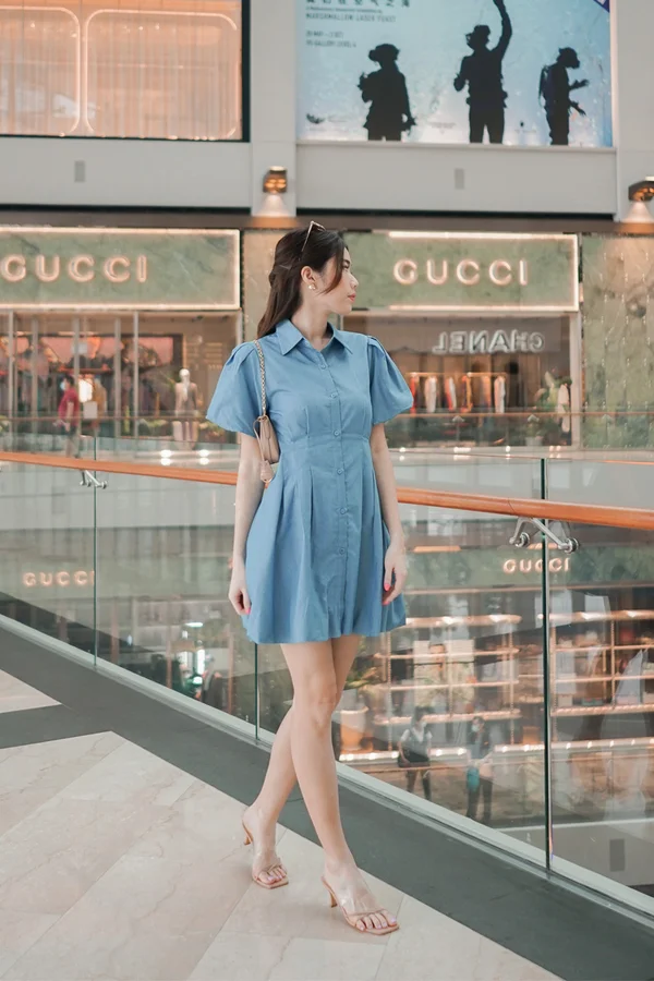 Bubbly Persona Pintucks Button Shirt Dress Denim