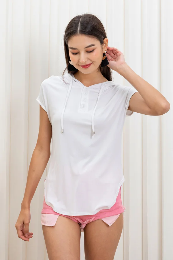 Lounge On The Go Henley Hoodie Tee White