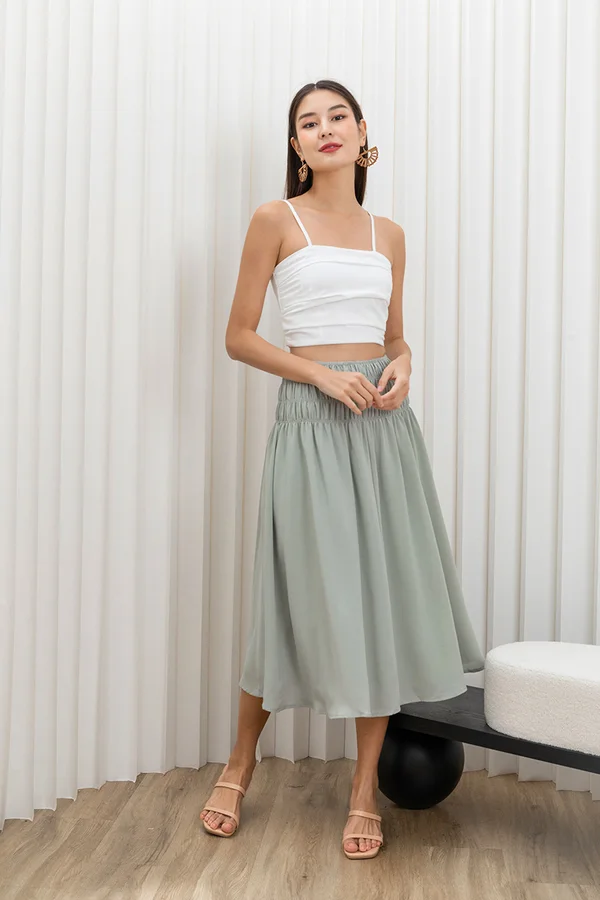 Bedrock of Linen Pleat Crop Camisole White