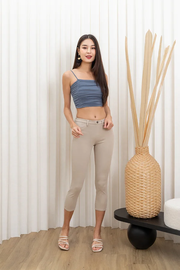 Shirrest Chance Ruched Crop Cami Steel Blue