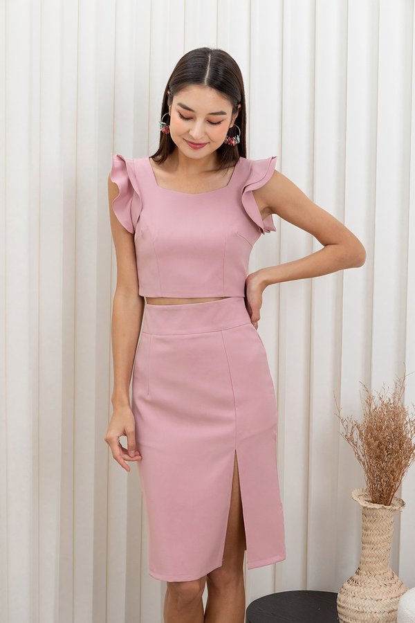 Optimally Sartorial Swirls Slit Skirt Pink