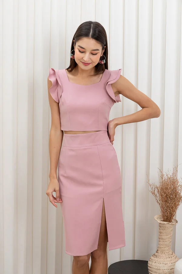 Optimally Sartorial Swirls Slit Skirt Pink