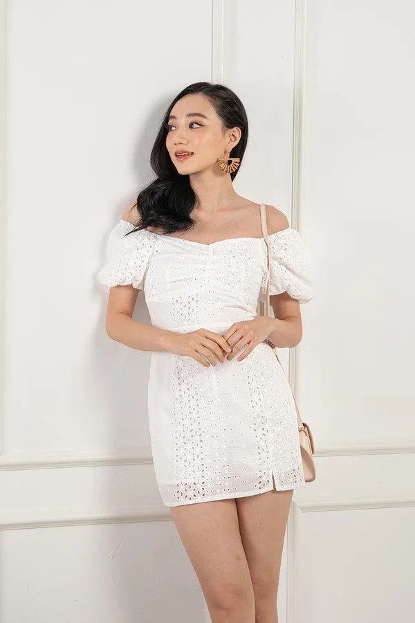 Eyelets Levity Ruched Dress White