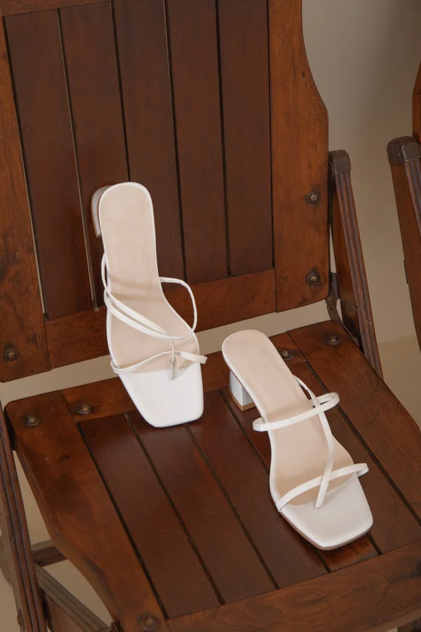 Toe The Line Thong Heeled Sandals White
