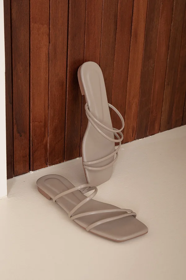 Strappy and Happy Slide Sandals Taupe