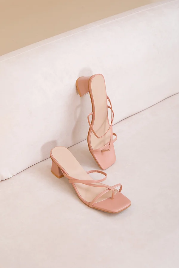 Toe The Line Thong Heeled Sandals Nude Pink