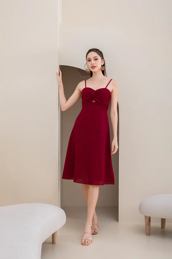 Slip Simplified Twists Broderie Dress Burgundy Red