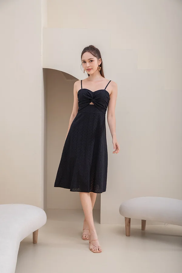 Slip Simplified Twists Broderie Dress Black