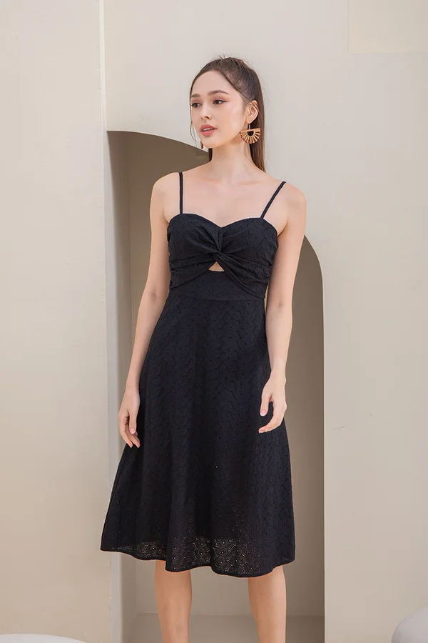 Slip Simplified Twists Broderie Dress Black