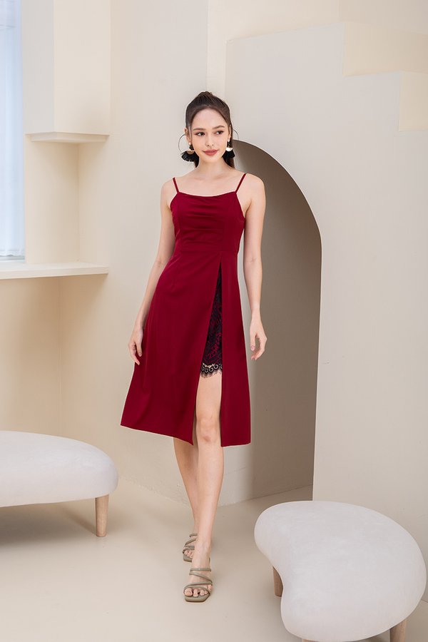 State of Grace Lace Underlay Slip Dress Ruby Red