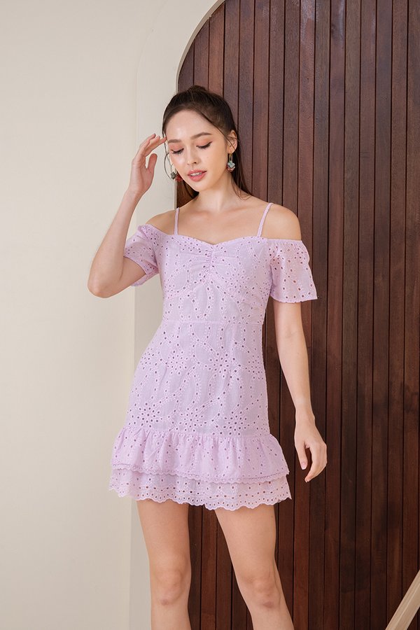 A Drop of Eyelet Tiered Dress Lilac