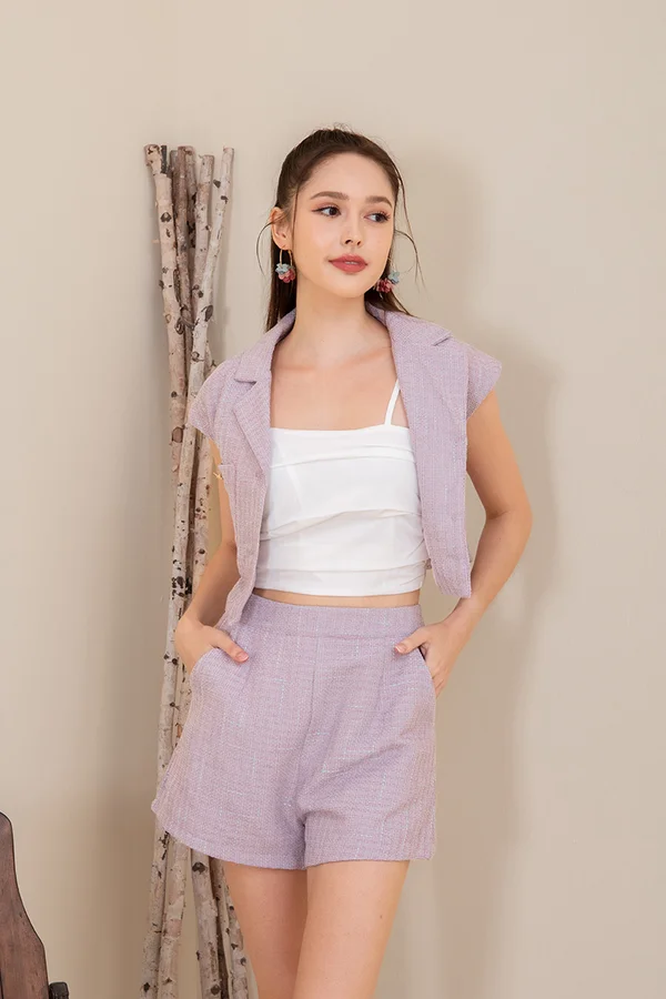 Dream A Little Tweed Button Waistcoat Lilac