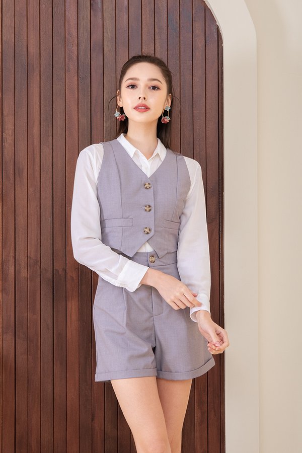 Vested in Confidence Button Vest Light Grey