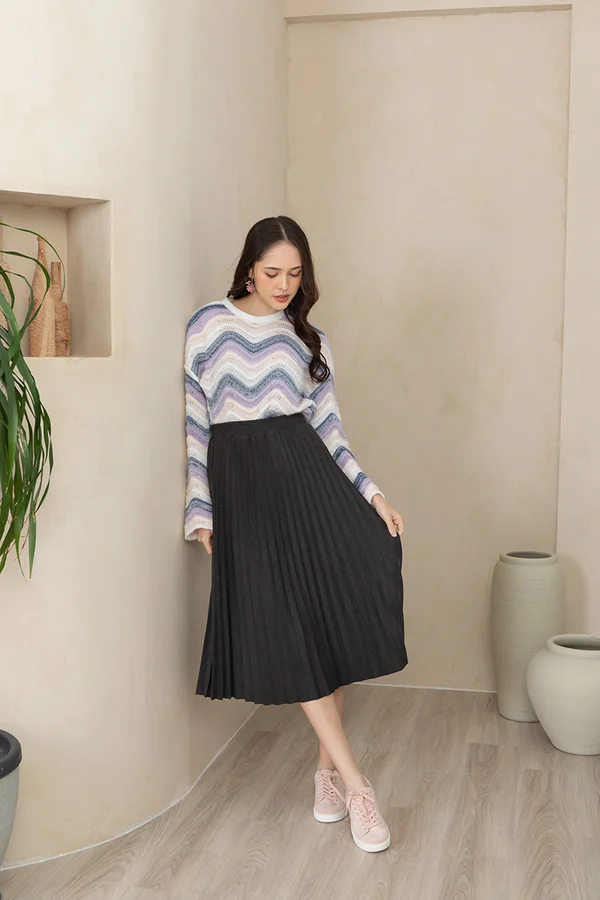 Permanence of Fall Pleat Midi Skirt Grey