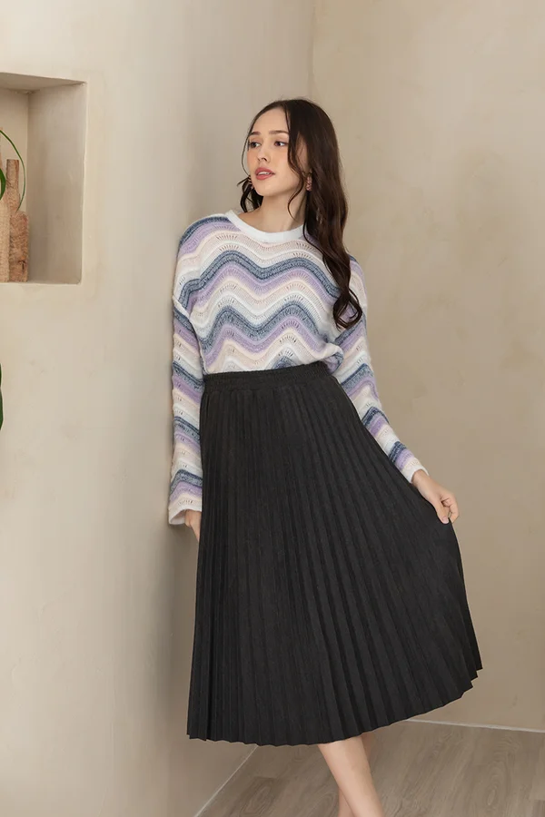 Permanence of Fall Pleat Midi Skirt Grey