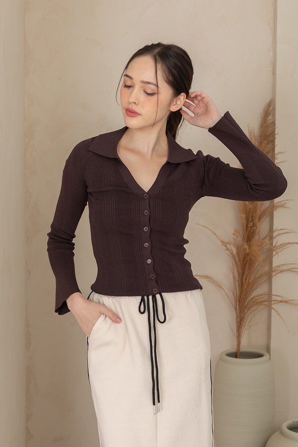 Stark Raving Stripes Ribbed Knit Top Chocolate