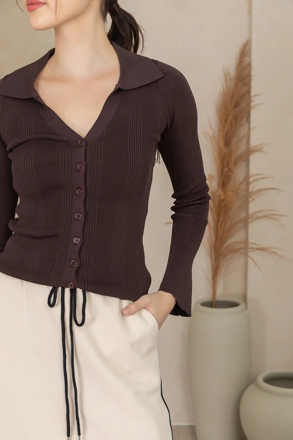 Stark Raving Stripes Ribbed Knit Top Chocolate