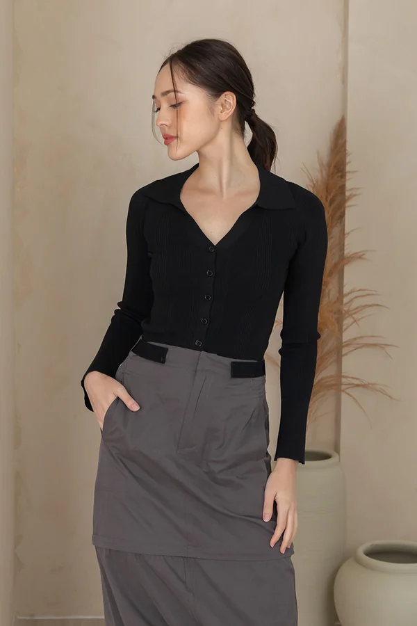 Stark Raving Stripes Ribbed Knit Top Black
