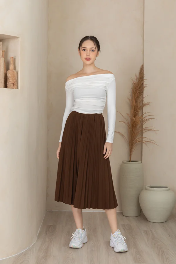 Permanence of Fall Pleat Midi Skirt Chocolate