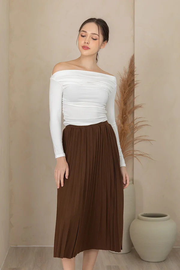 Permanence of Fall Pleat Midi Skirt Chocolate