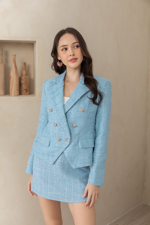 Chill Blue Situation Tweed Double Breasted Coat