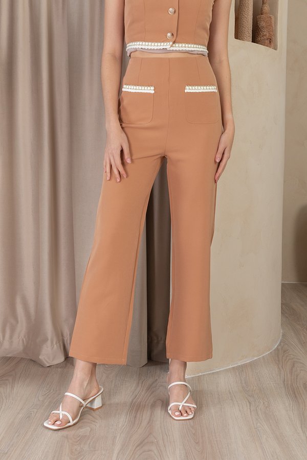 Vested for the Holidays Fitted Flare Pants Caramel