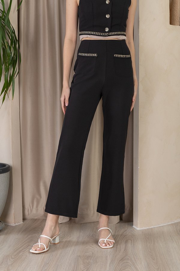 Vested for the Holidays Fitted Flare Pants Black