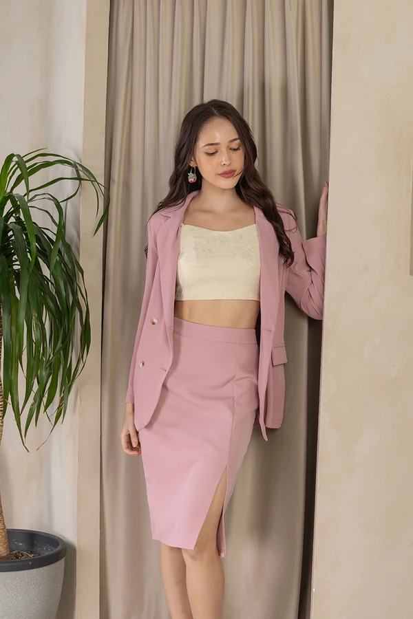 Polished Productivity Double Breasted Blazer Tea Rose