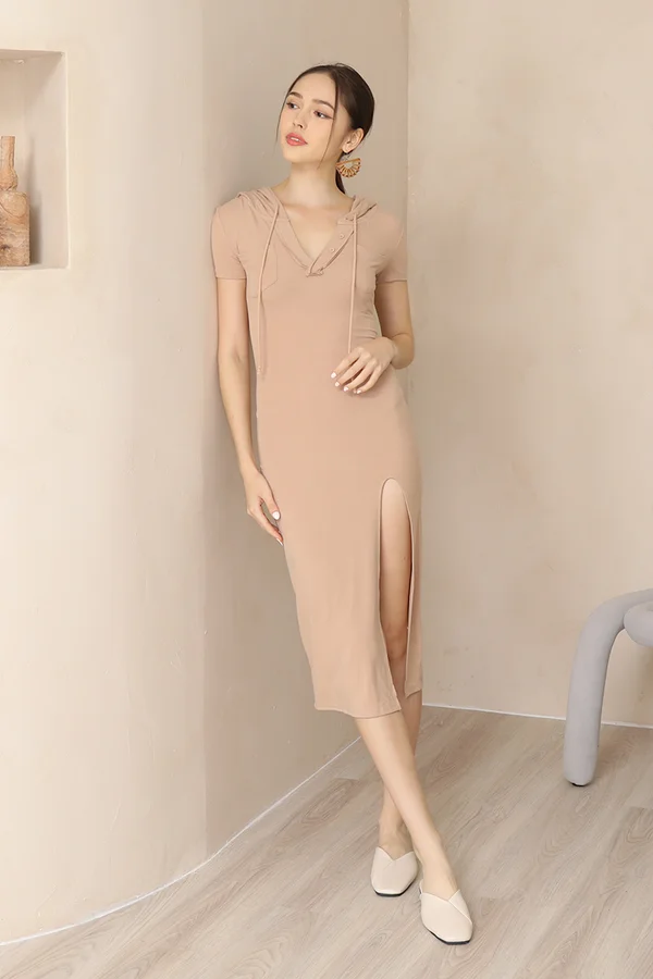 Lounge Like A Glove Hoodie Tee Dress Tan