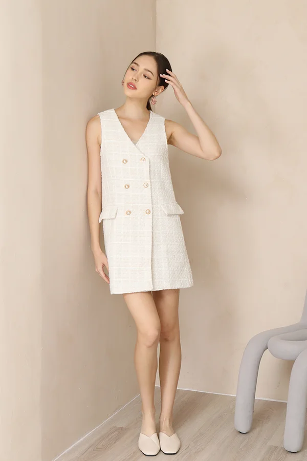 Alpine Snow Speckles Tweed Double Breasted Outer Coat Dress