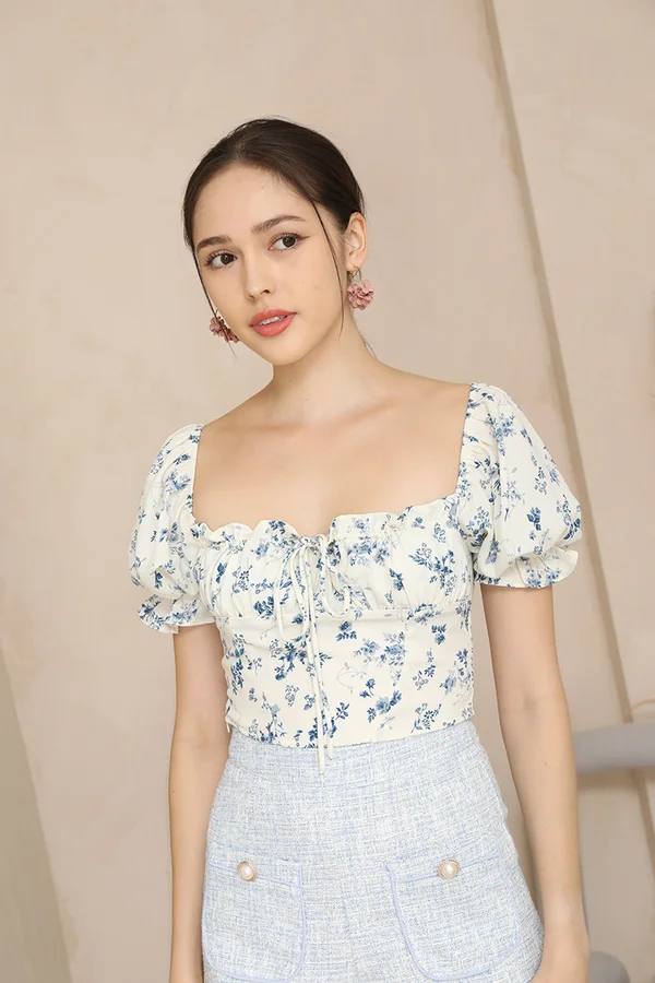 Pedigree Porcelain Teacup Florals Tie Bust Crop Top