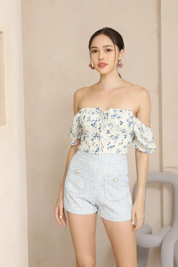 Pedigree Porcelain Teacup Florals Tie Bust Crop Top