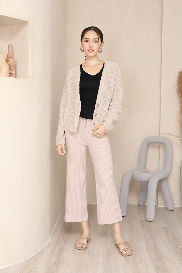 Tread Softly Ribbed Knit Lounge Pants Nude Pink