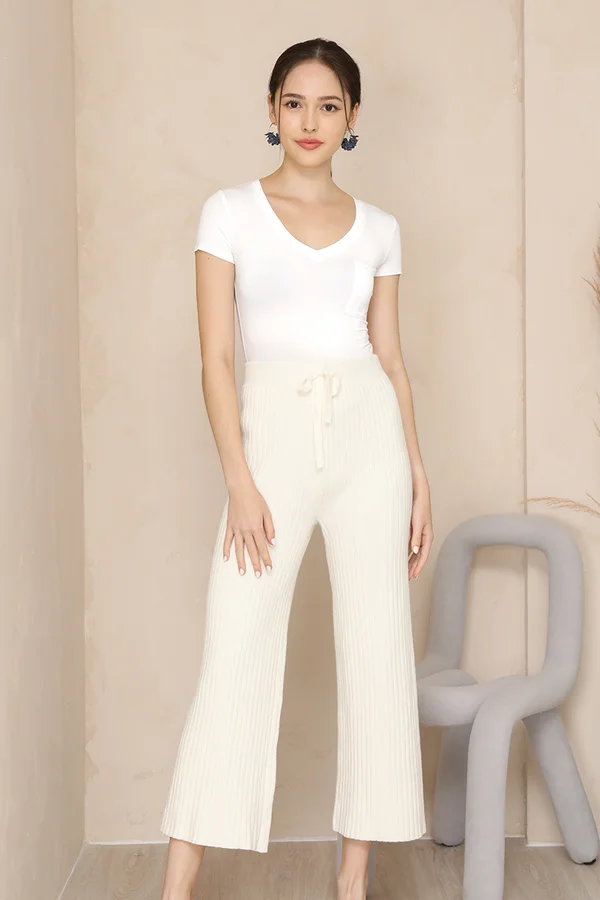 Tread Softly Ribbed Knit Lounge Pants Ecru